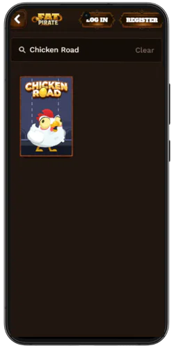 Chickenroad Сasino search bar and our slot in the results